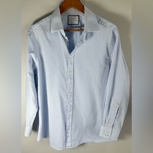 Charles Tyrwhitt Mens Slim Fit 17/33 Blue & White Dress Shirt 100% Cotton EUC